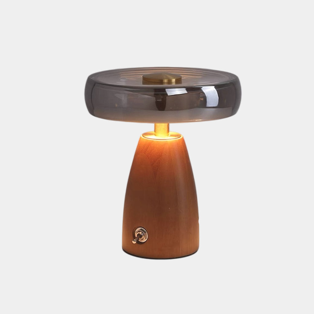LED-Tischlampe mit rauchgrauem Glasschirm