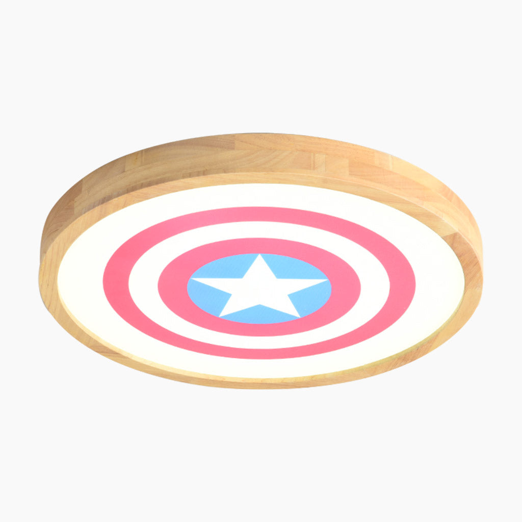 Plafonnier Chambre Enfant Bouclier Captain America avec Étoile, Bois et  Acrylique - Dia30cm*H4,5cm / Dia11,81'' x H1,77