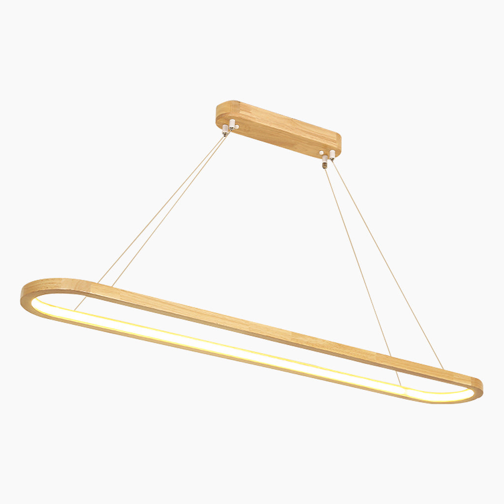 Pendant Light Chandelier Modern Minimalist Oval Linear for Dining Room, Wood Shade L60cm*W20cm x (33W)