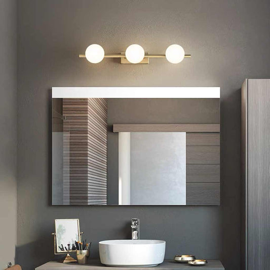 Modern Gold Bathroom Vanity Light with Milk Glass Globes