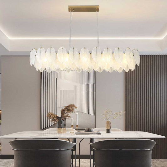 Long Leaf Shaped Glass Linear Chandelier