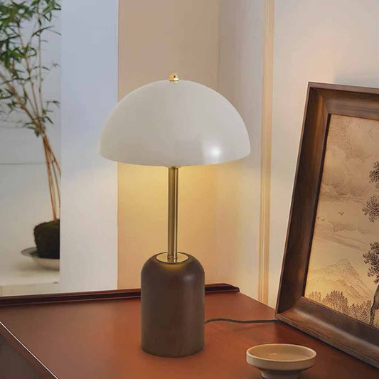 Wood Base Dome Glass Table Lamp