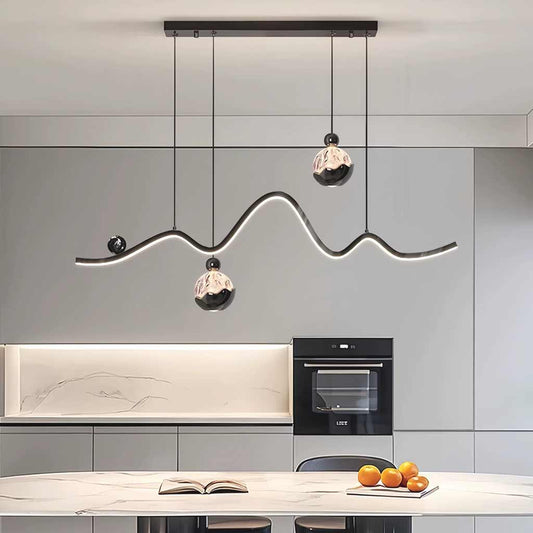 Wavy Linear Pendant Light with Glass Globes