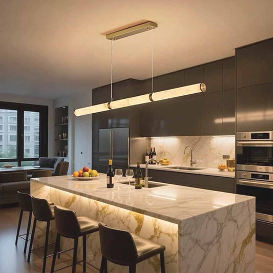 Marble Texture Long Tube Dining Chandelier