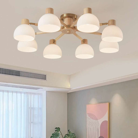 Flush-mounted Chandelier Nordic Wooden Dome Glass