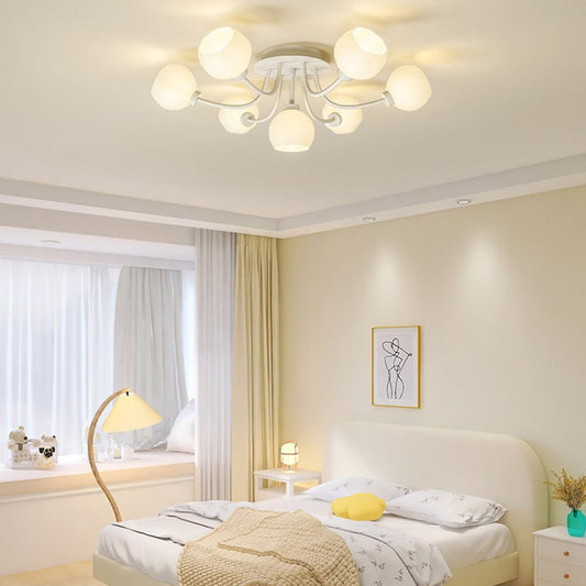 White Curved Arm Glass Semi Flush Ceiling Light