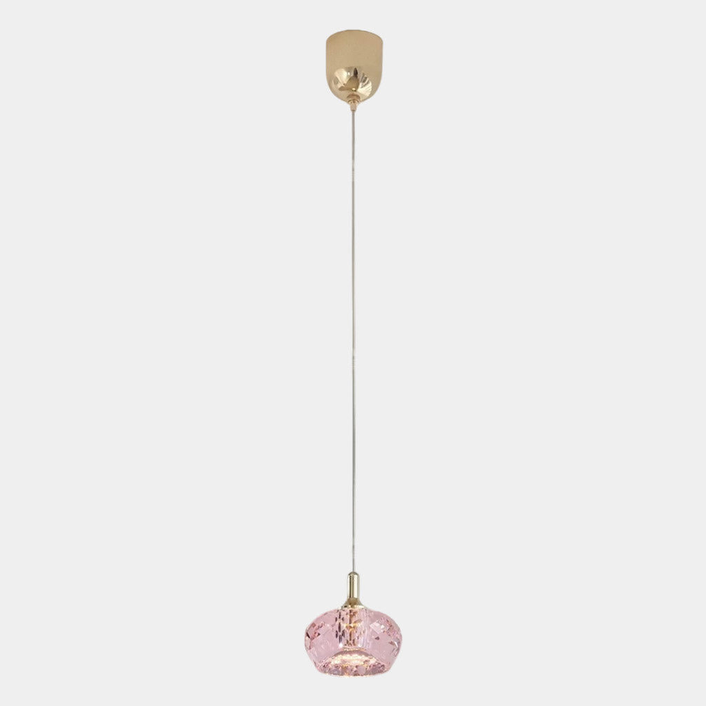 Petite suspension LED ronde en cristal de luxe rose