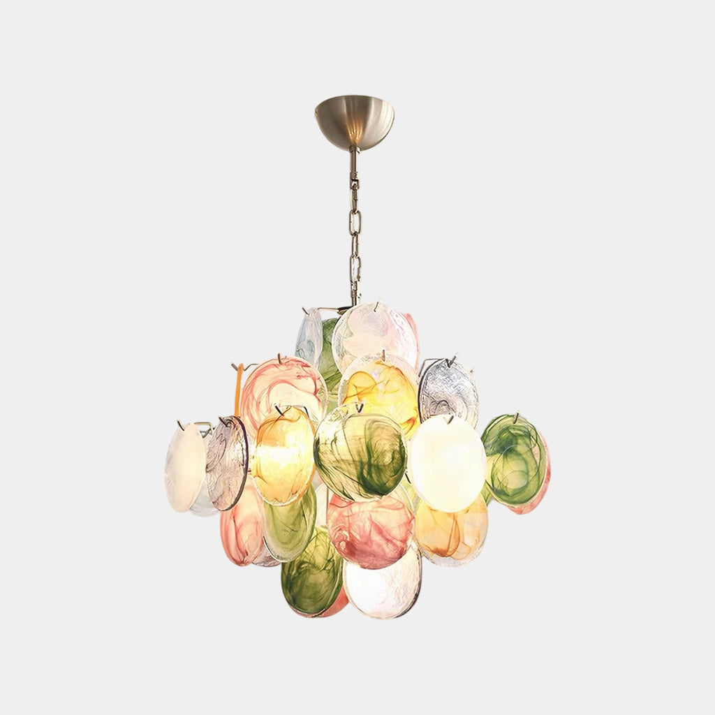 Tiered Multi-Colored Murano Glass Disc Chandelier