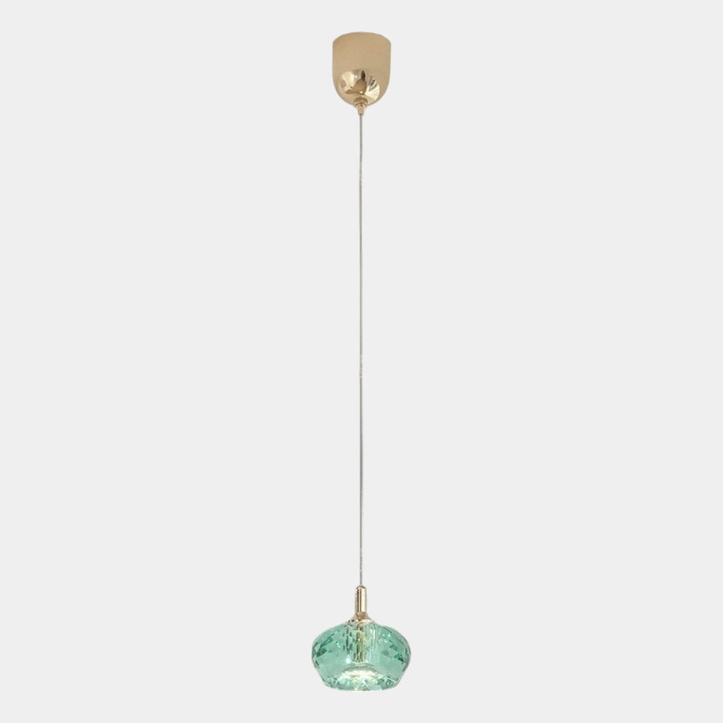 Petite suspension LED ronde en cristal de luxe, verte