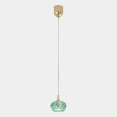 Petite suspension LED ronde en cristal de luxe, verte