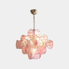 Tiered Multi-Colored Murano Glass Disc Chandelier Pink