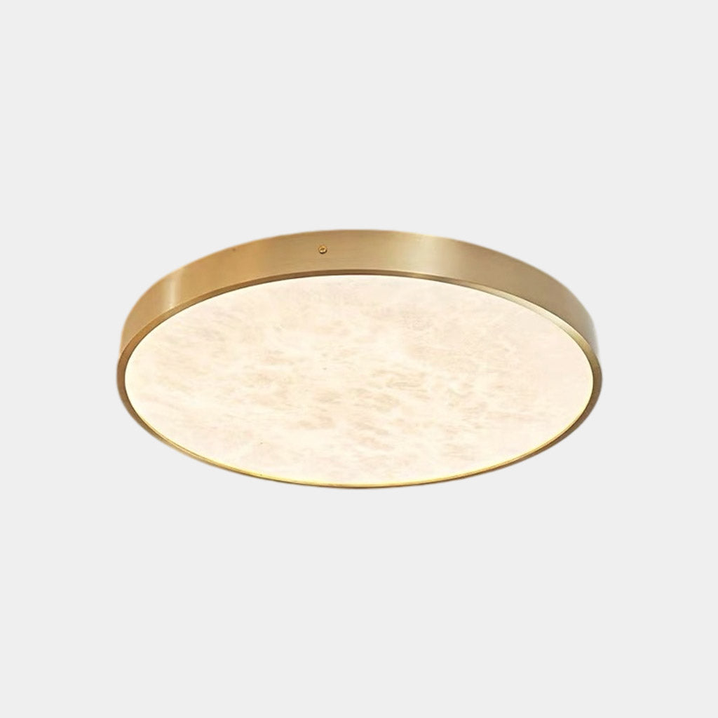 Round Brass Alabaster Flush Mount Ceiling Light