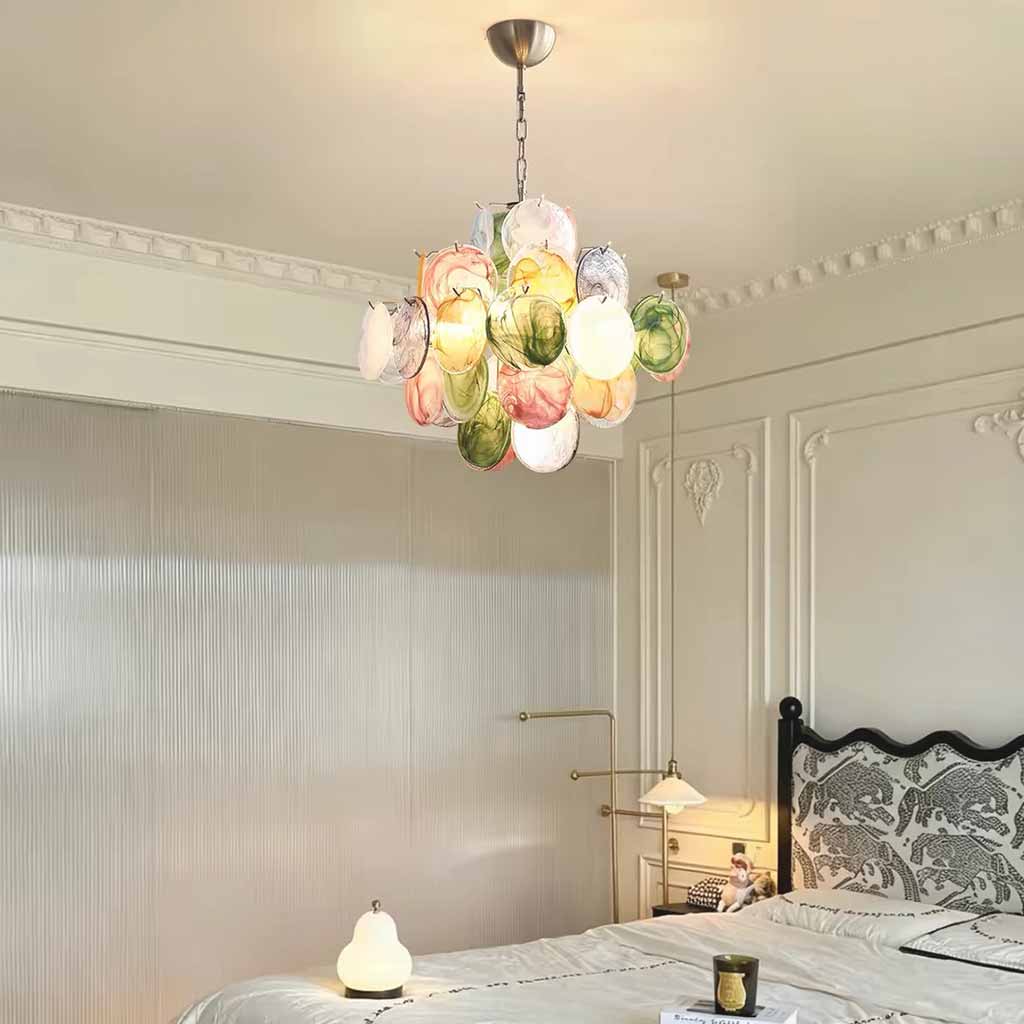 Tiered Multi-Colored Murano Glass Disc Chandelier Bedroom