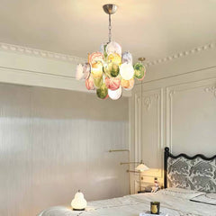 Tiered Multi-Colored Murano Glass Disc Chandelier Bedroom