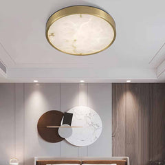 Round Brass Alabaster Flush Mount Ceiling Light Bedroom