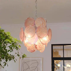 Modern Murano Glass Disc Chandelier Pink Dining Room