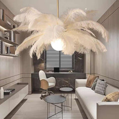 Chandelier Ceiling Light Ostrich Feather, White