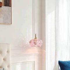 Luxe petit cristal rond LED suspension chambre rose