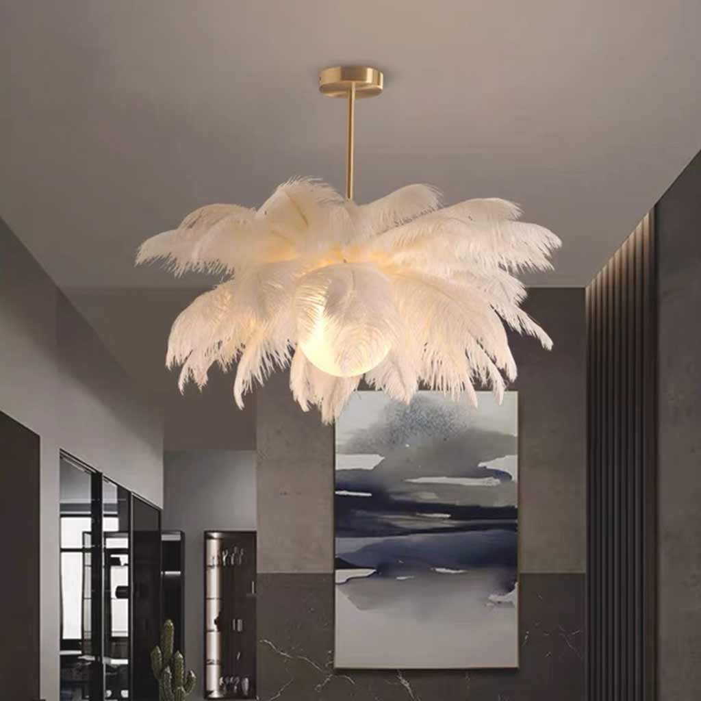 Chandelier Ceiling Light Ostrich Feather, White