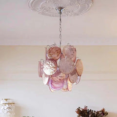 Modern Murano Glass Disc Chandelier Pink Living Room