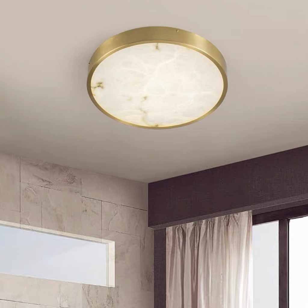 Round Brass Alabaster Flush Mount Ceiling Light Living Room