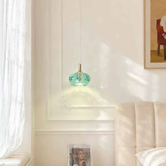 Petite lampe suspendue LED ronde en cristal de luxe, verte, pour chambre à coucher
