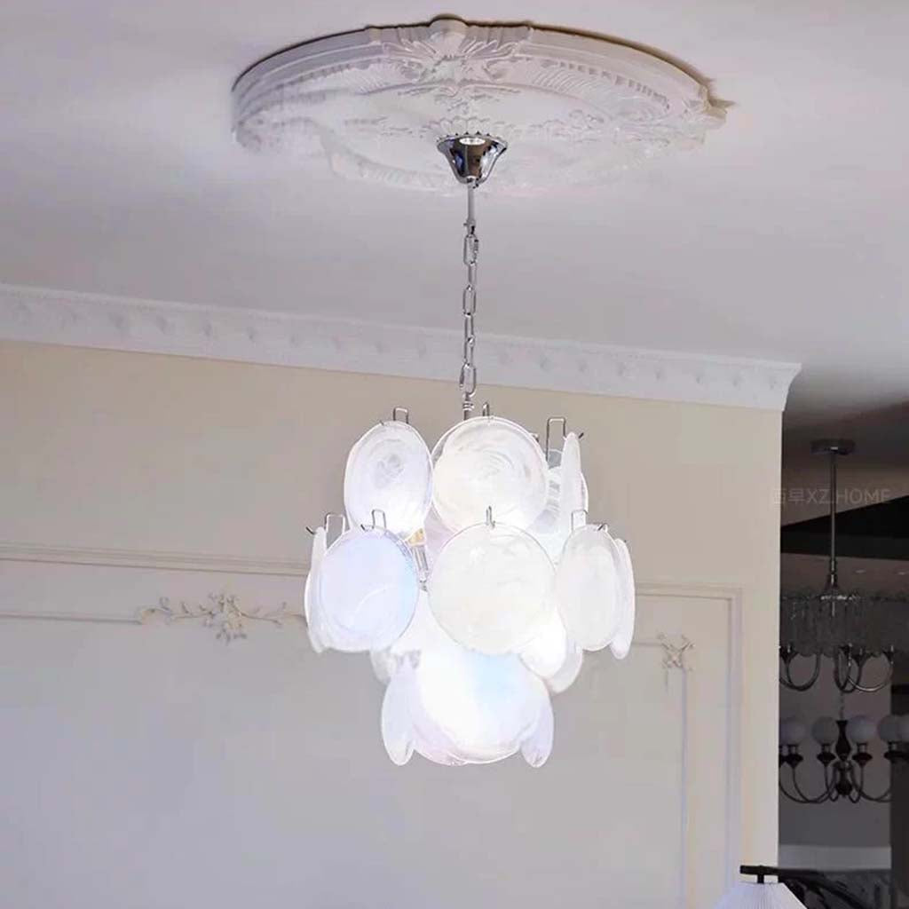 Modern Murano Glass Disc Chandelier White Living Room