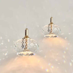 Petite suspension LED ronde en cristal de luxe