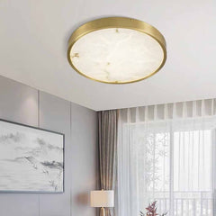 Round Brass Alabaster Flush Mount Ceiling Light for Room