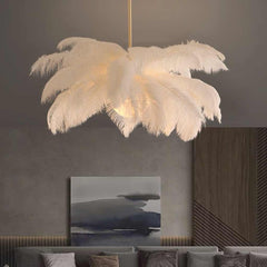 Chandelier Ceiling Light Ostrich Feather, White