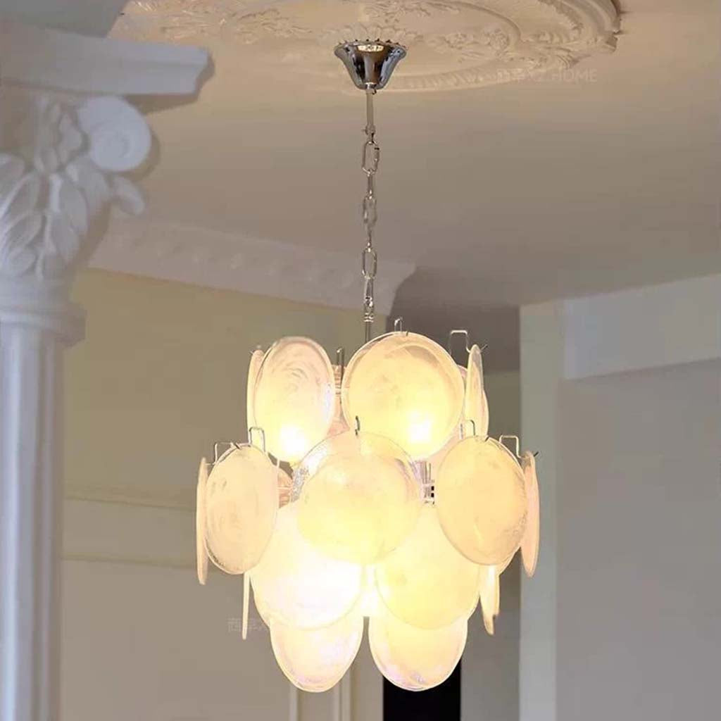 Modern Murano Glass Disc Chandelier White Entryway