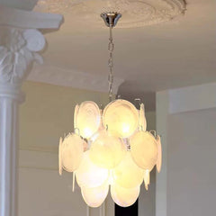 Modern Murano Glass Disc Chandelier White Entryway