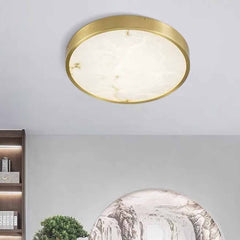 Round Brass Alabaster Flush Mount Ceiling Light Study Room