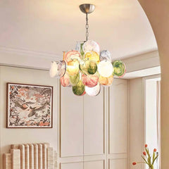 Tiered Multi-Colored Murano Glass Disc Chandelier Balcony