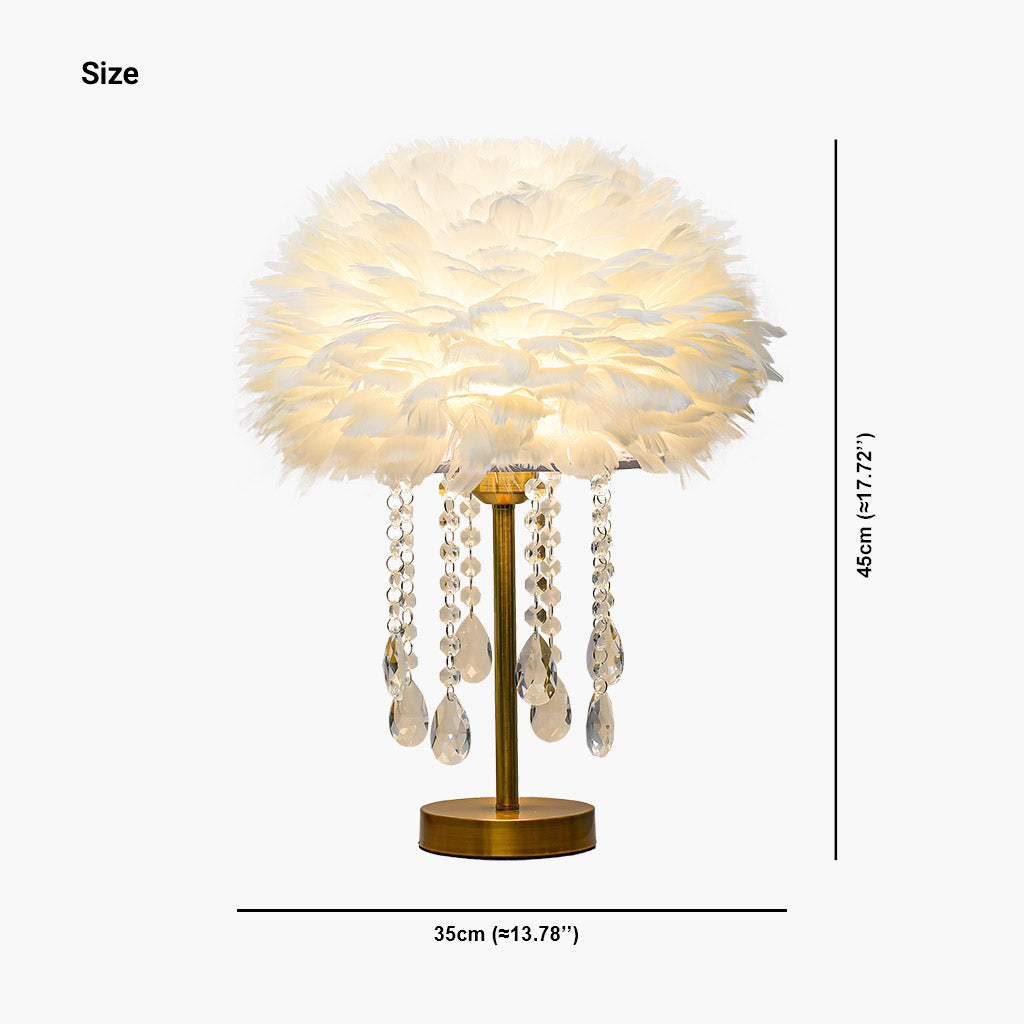 Feather Table Lamp with Romantic Crystal Tassels, 3 Colors