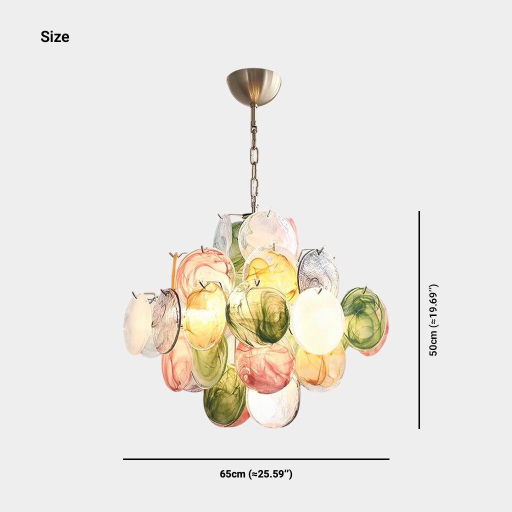 Tiered Multi-Colored Murano Glass Disc Chandelier Size