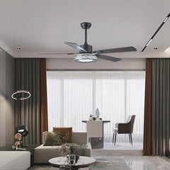 5 Wood Blade Ceiling Fan Light Living Room