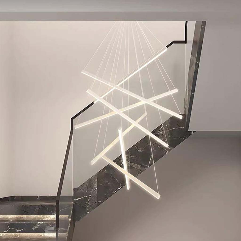 Kroonluchter Cross LED-lichtbalk hoog plafond voor lobby en trap, zwart/wit