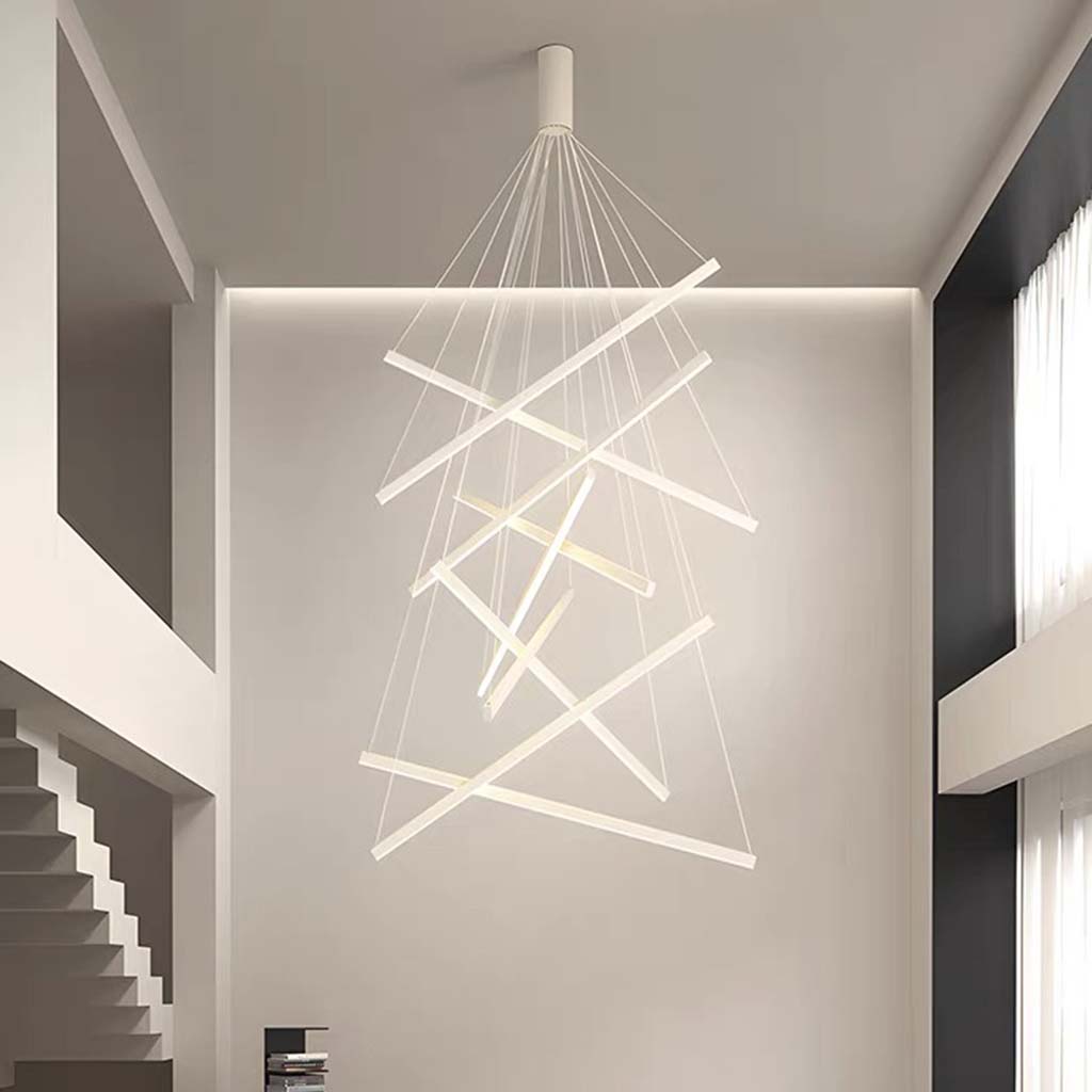 Kroonluchter Cross LED-lichtbalk hoog plafond voor lobby en trap, zwart/wit