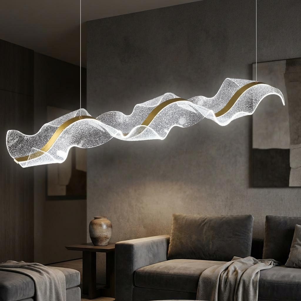 Chandelier Modern Minimalist Luxury Ribbon Acrylic, Gold