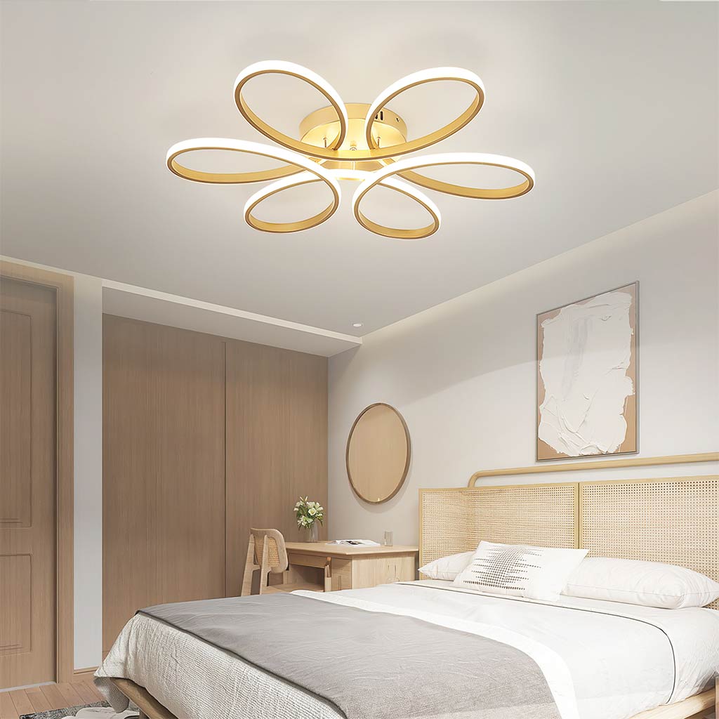 Aluminum Geometric Semi Flush Mount Ceiling Light Bedroom Gold