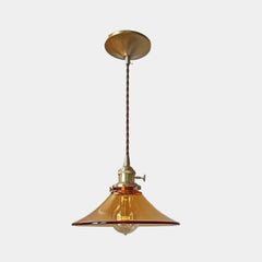 Suspension ancien en laiton et verre ambré en forme de corne