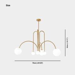 Chandelier Modern Arch Milk Glass Globe Sphere, 3 Colors