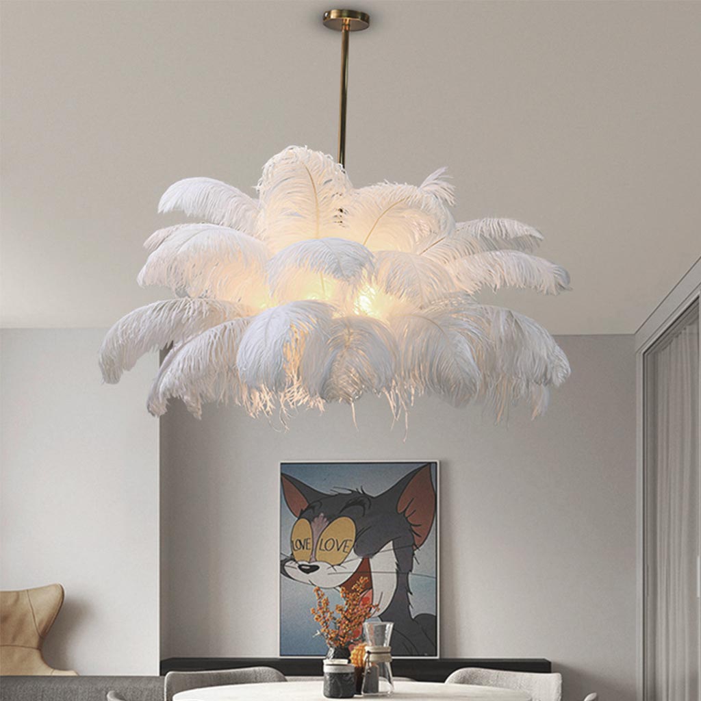 Ceiling Light Chandelier Ostrich Feather Lampshade Pendant Artistic White White Dia80cm Dia31.50 Thick Feathers