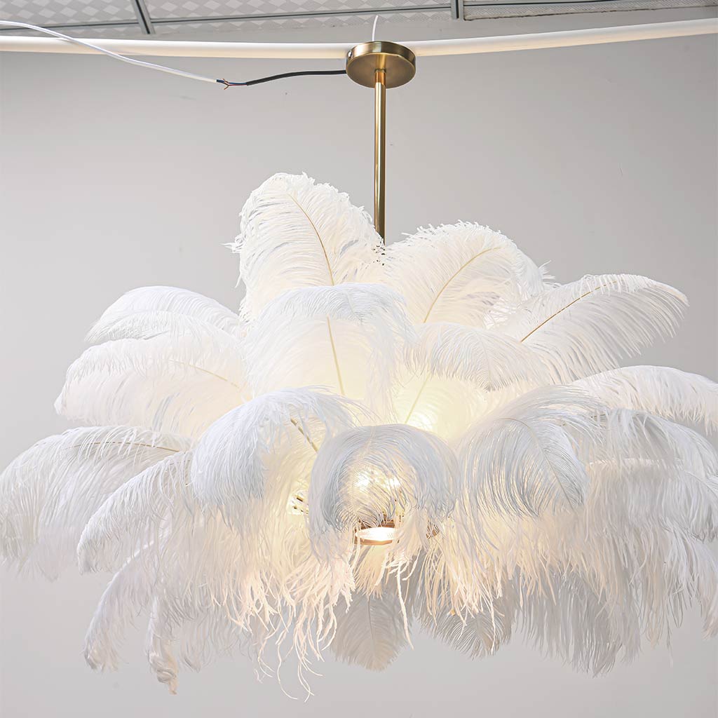 Artistic Ostrich Feather Chandelier Ceiling LIght Detail