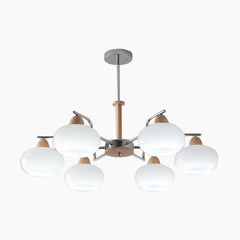 Bauhaus French Wood Chandelier 6 White