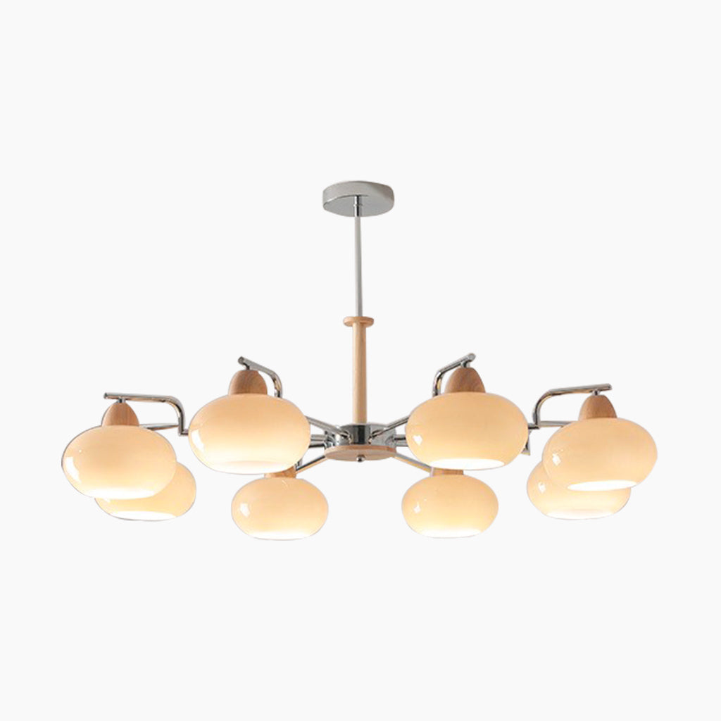 Bauhaus French Wood Chandelier 8 Cream