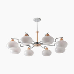 Bauhaus French Wood Chandelier 8 White