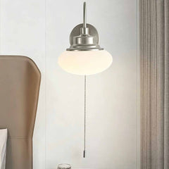Bauhaus LED Dome Wall Lamp with Pull Chain, Chrome & White