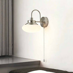 Bauhaus LED Dome Wall Lamp with Pull Chain, Chrome & White